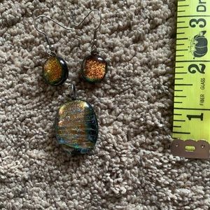 Beautiful dichroic glass earrings and pendant
